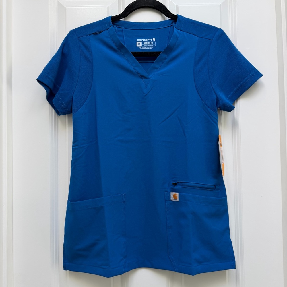 CARHARTT FORCE CROSS-FLEX MODERN FIT V-NECK FLEX PANEL SCRUB TOP ROYAL XS NWT